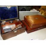 A MAHOGANY AND AN OAK CUTLERY BOX TOGETHER WITH A ROSEWOOD BOX
