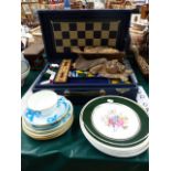 A VINTAGE GAMES COMPENDIUM BY F H AYRES, TOGETHER WITH SPODE PLATES, TWO MASKS,AND MINTON BLUE