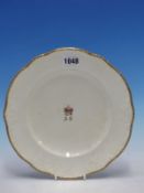 A ROCKINGHAM PORCELAIN PLATE BEARING THE CROWNED INITIALS A R FOR QUEEN ADELAIDE, PUCE MARK. Dia.