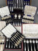 AN EDWARDIAN HALLMARKED SILVER AND MOTHER OF PEARL CASED SET OF CUTLERY FOR TWELVE PLACES, DATED