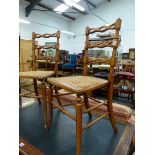 A PAIR OF VICTORIAN CANED SIDE CHAIRS, EACH WITH THREE TRIPLE LOOPED HORIZONTAL BAR BACKS