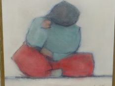 LATE 20th CENTURY CONTINENTAL SCHOOL. SEATED FIGURE. SIGNED AND INSCRIBED INDISTINCTLY VERSO, OIL ON