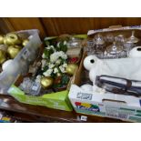 A QUANTITY OF ARTIFICIAL FRUITS, DESIGNER CANDLE STANDS, VASES ETC.