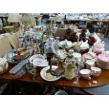 A QUANTITY OF ANTIQUE AND LATER CHINAWARE, INCLUDING STAFFORDSHIRE FIGURES, A VICTORIAN PART TEA