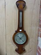 SATTELY AND SONS. TETBURY, A VICTORIAN OAK CASED WHEEL BAROMETER WITH ALCOHOL THERMOMETER ABOVE THE