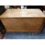 A 19th C. PINE COFFER WITH INTERIOR CANDLE BOX. W 93 x D 49 x H 50cms.