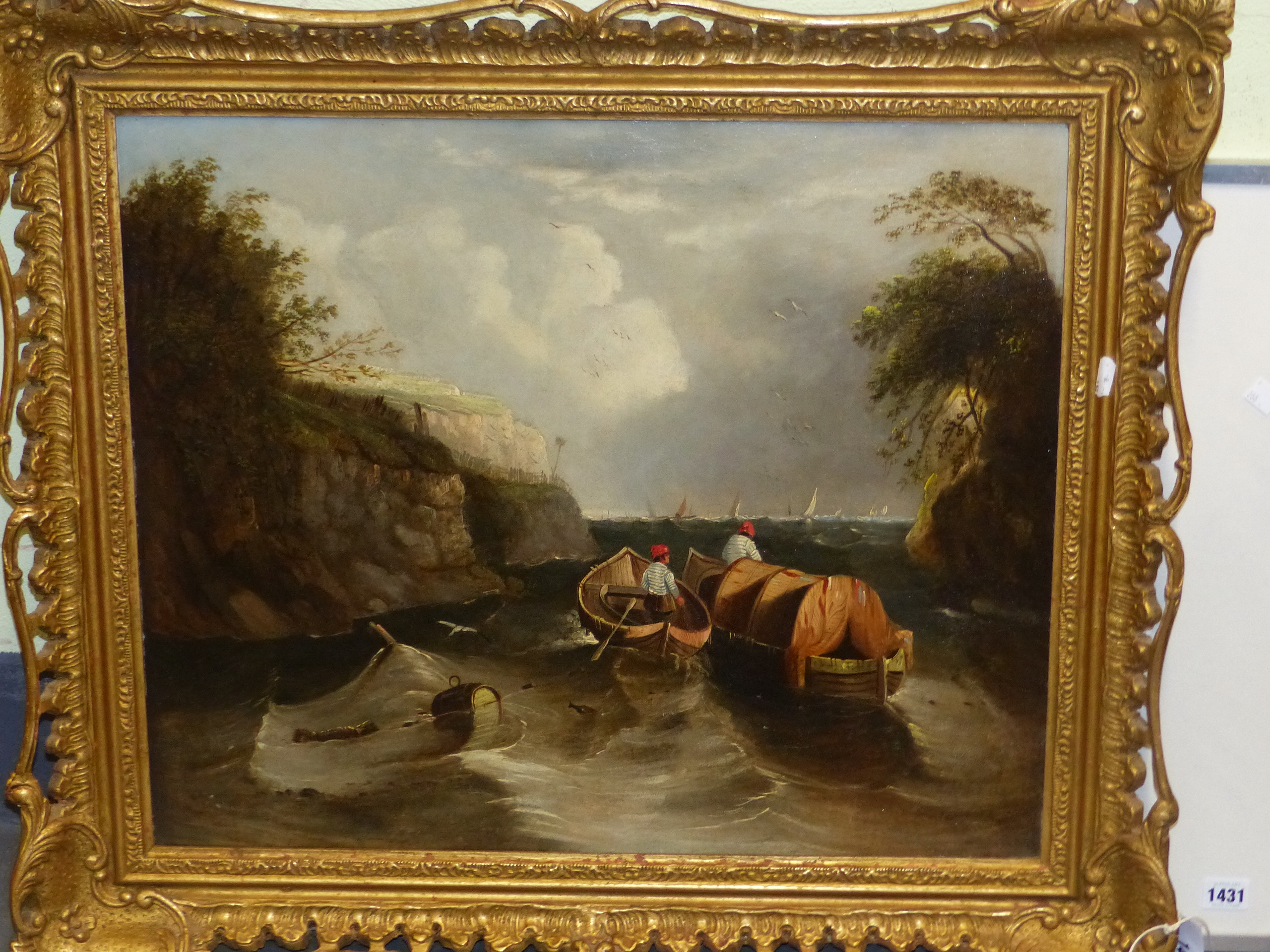 CLARKSON STANFIELD (1793 - 1867). SHELTERING FROM THE ONCOMING STORM, SIGNED OIL ON CANVAS. 52 x - Image 8 of 11