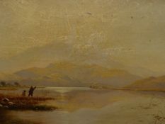 EDWIN BODDINGTON (1836 - 1905) A WELSH LANDSCAPE, OIL ON CANVAS, LABEL VERSO 30 x 56 cm