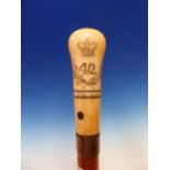 AN IVORY HANDLED WALKING CANE ENGRAVED FOR THE 42ND REGIMENT OF FOOT WITH THEIR MOTTO NEMO ME IMPUNE