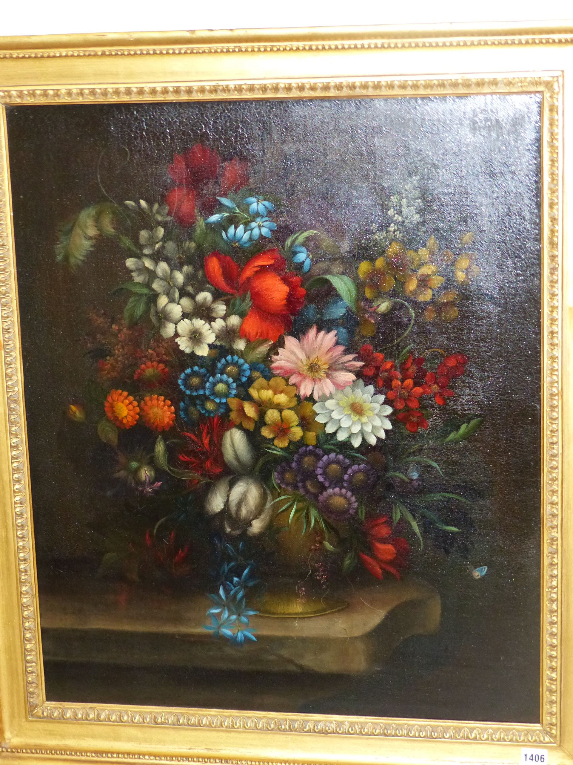 19th CENTURY SCHOOL. A STILL LIFE OF SUMMER FLOWERS, OIL ON CANVAS. 78 x 64cms. - Image 3 of 8