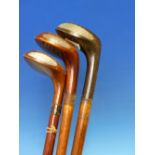 SUNDAY STICKS- TWO GIBSON WESTWARD HO GOLF CLUB WALKING STICKS TOGETHER WITH ANOTHER WITH WEIGHTED