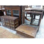 A SATIN WOOD BANDED GLAZED MAHOGANY DISPLAY CABINET TOP, A GLAZED OAK TWO DOOR TABLE TOP CABINET, AN