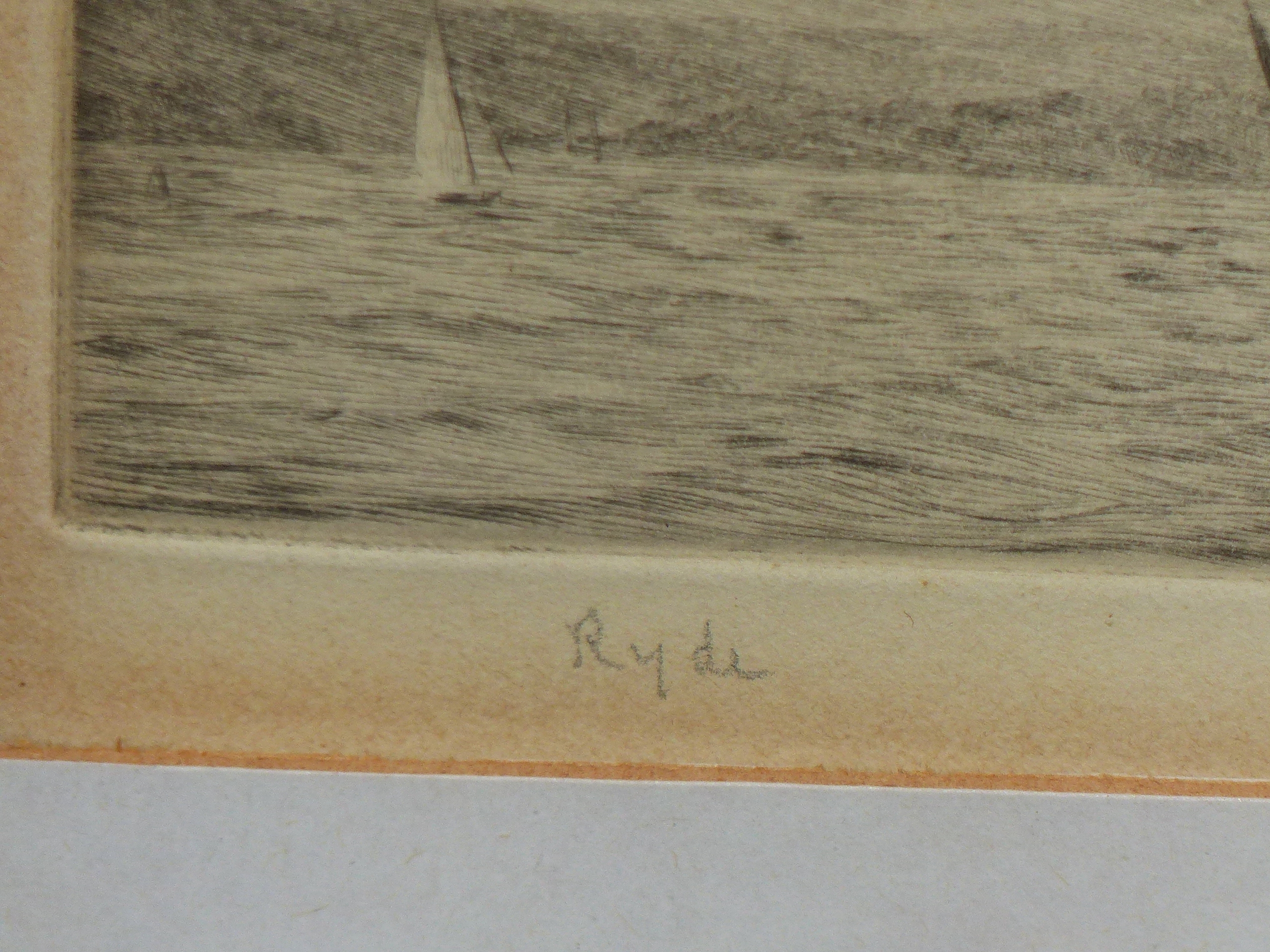ROWLAND LANGMAID (1897 - 1956). SAILING VESSELS OFF RYDE. PENCIL SIGNED ETCHING. 10 x 34cms. - Image 8 of 9