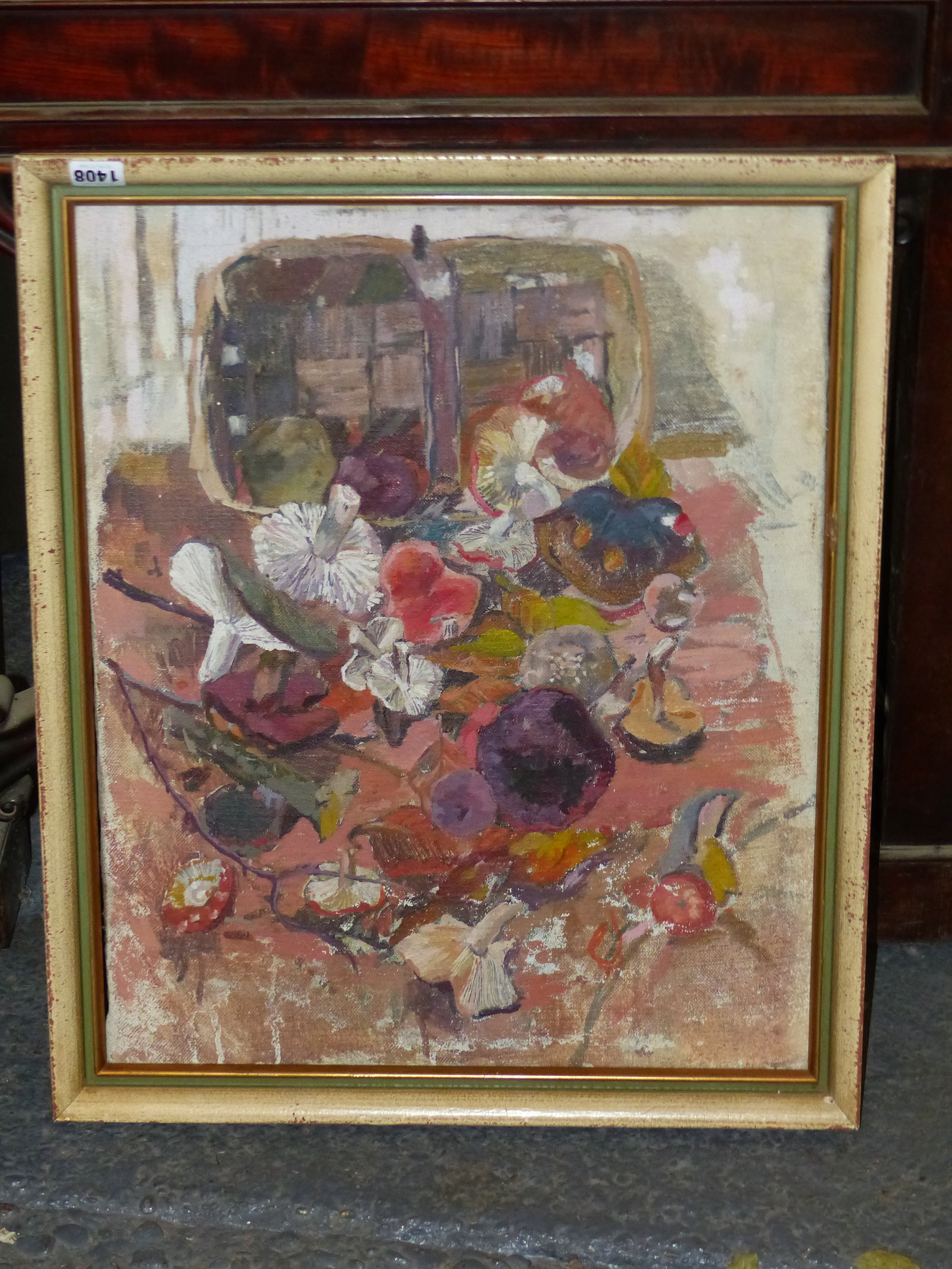 20th CENTURY SCHOOL. A BASKET OF MUSHROOMS, OIL ON CANVAS, 56 x 46cms. - Image 2 of 3