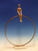 AN INTERESTING MODERNIST METAL SCULPTURE "WATCHING FROM THE HORIZON" MOUNTED ON MARBLE BASE 54CM HI