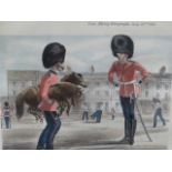 AN ANTIQUE COLOUR COMIC PRINT RELATING TO THE SCOTS GUARDS PUBLISHED BY REYNOLDS AND CO. 32.5 x 33