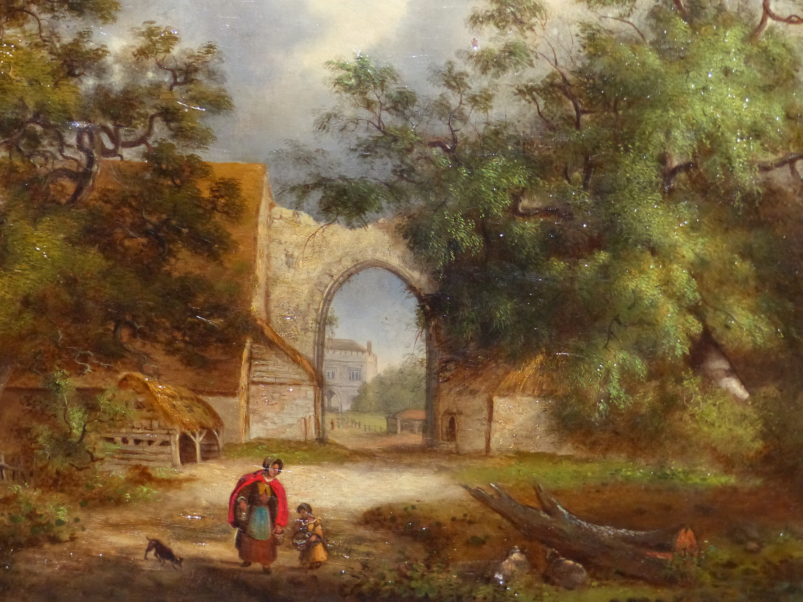 MID 19th C. ENGLISH SCHOOL A RURAL TRACK LEADING TO A MANOR HOUSE. OIL ON CANVAS 57 x 70cm CARVED - Image 2 of 12