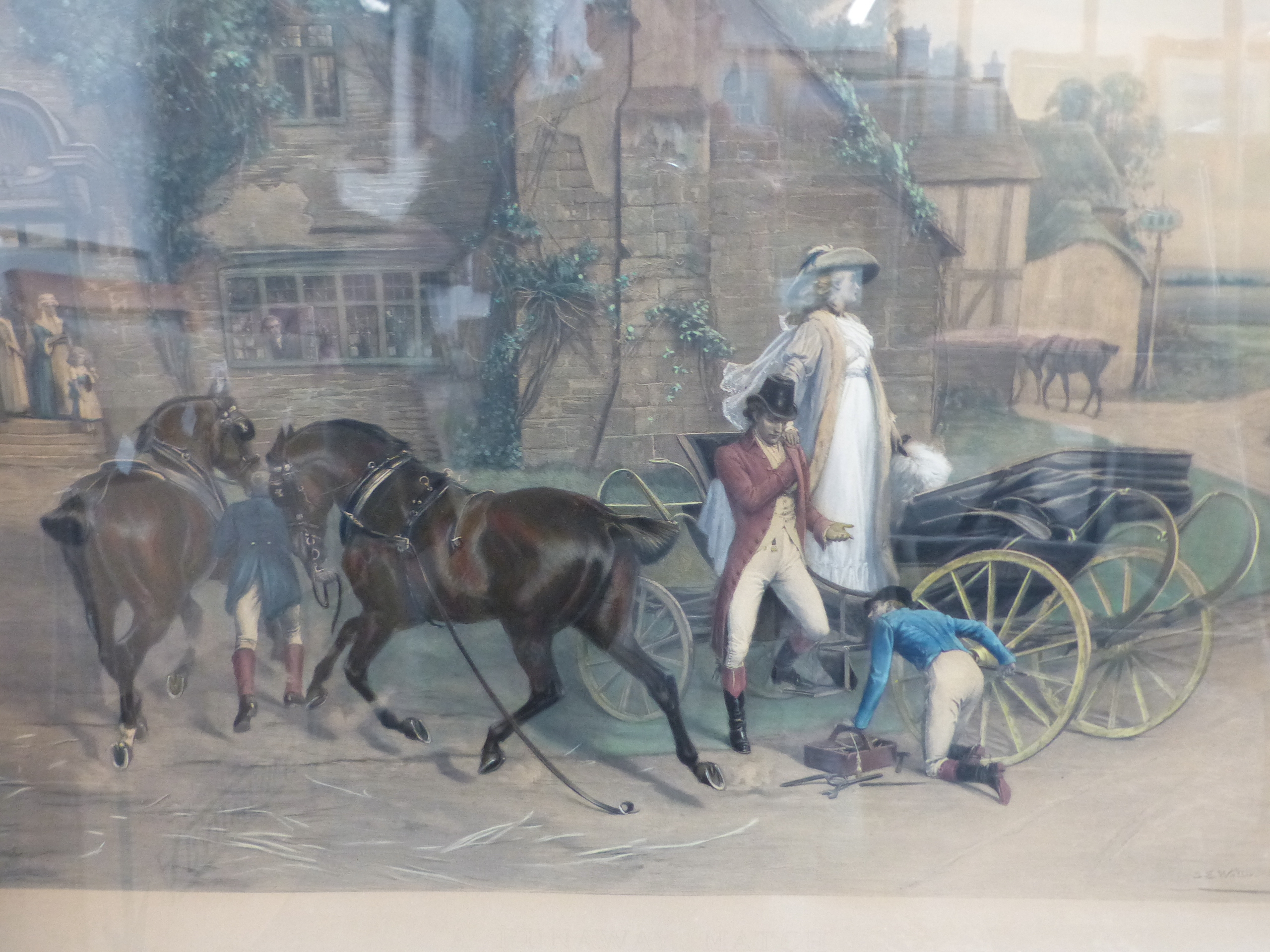 AFTER S. E. WALLER. TWO LARGE FOLIO ANTIQUE HAND COLOURED CARRIAGE PRINTS, 73 x 103cms.