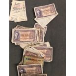 A QUANTITY OF COSTUME JEWELLERY, MALAYA ONE CENT NOTES, AFRICAN AND OTHER BANK NOTES ETC.