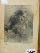 •DESCOSSY (20th CENTURY). ARR. THE OWL. PENCIL SIGNED LIMITED EDITION ETCHING20 x 13cms.