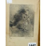 •DESCOSSY (20th CENTURY). ARR. THE OWL. PENCIL SIGNED LIMITED EDITION ETCHING20 x 13cms.