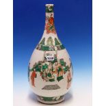A CHINESE FAMILLE VERTE BOTTLE VASE PAINTED WITH A SCENE OF FIGURES ON A TERRACE GATHERED ABOUT AN