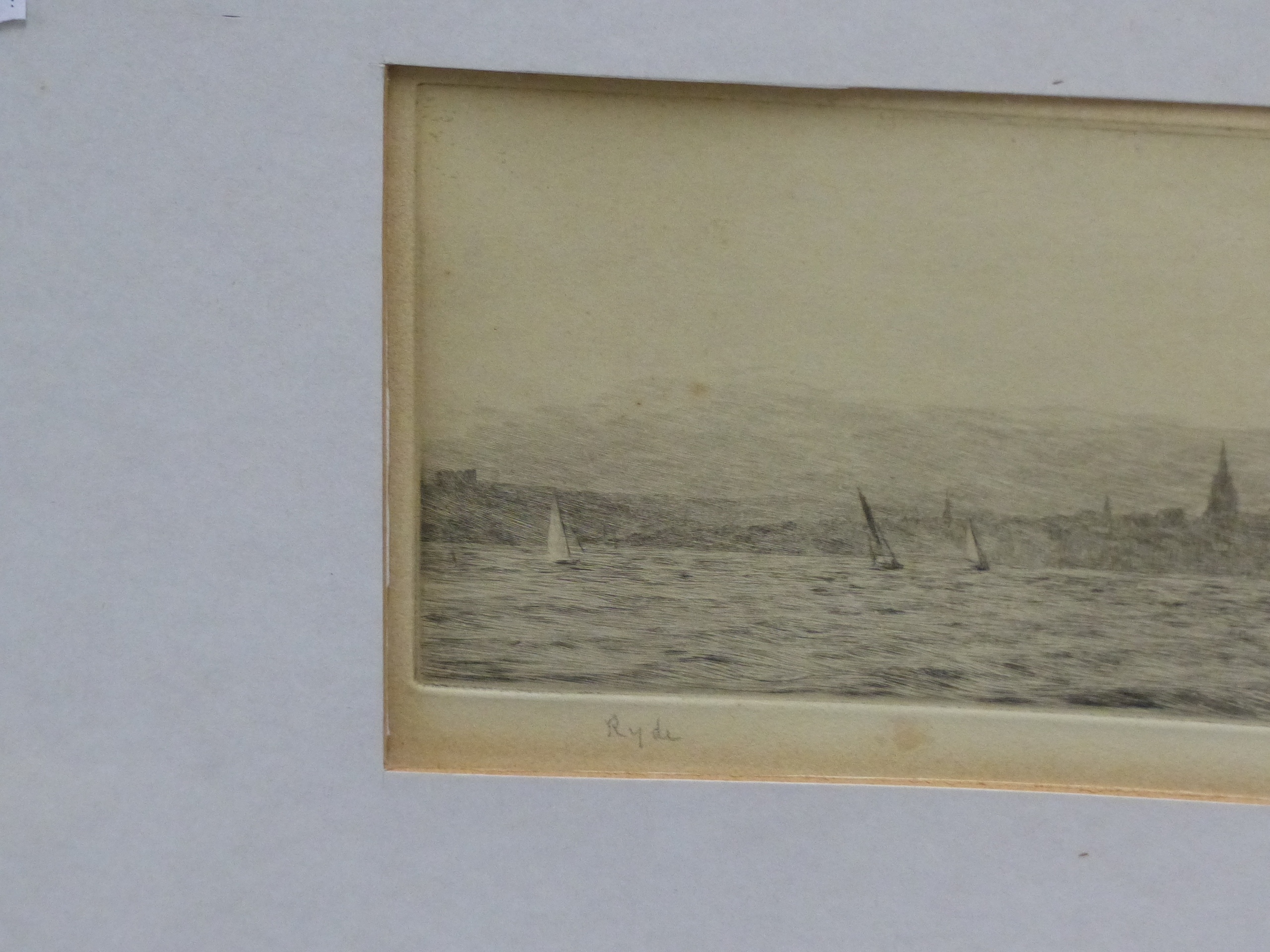 ROWLAND LANGMAID (1897 - 1956). SAILING VESSELS OFF RYDE. PENCIL SIGNED ETCHING. 10 x 34cms. - Image 7 of 9