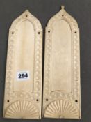 A PAIR OF EARLY 19th CENTURY IVORY CARVED FINGER PLATES.