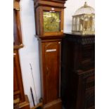 AN GEORGIAN OAK LONG CASED 30 HOUR LONG CASED CLOCK WITH SQUARE BRASS FACE. H 198cms.