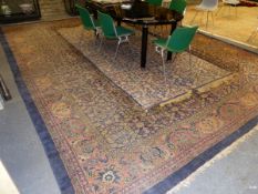 AN ANTIQUE PERSIAN MAHAL COUNTRY HOUSE CARPET (A SECTION OF THE FIELD HAS BEEN REMOVED TO