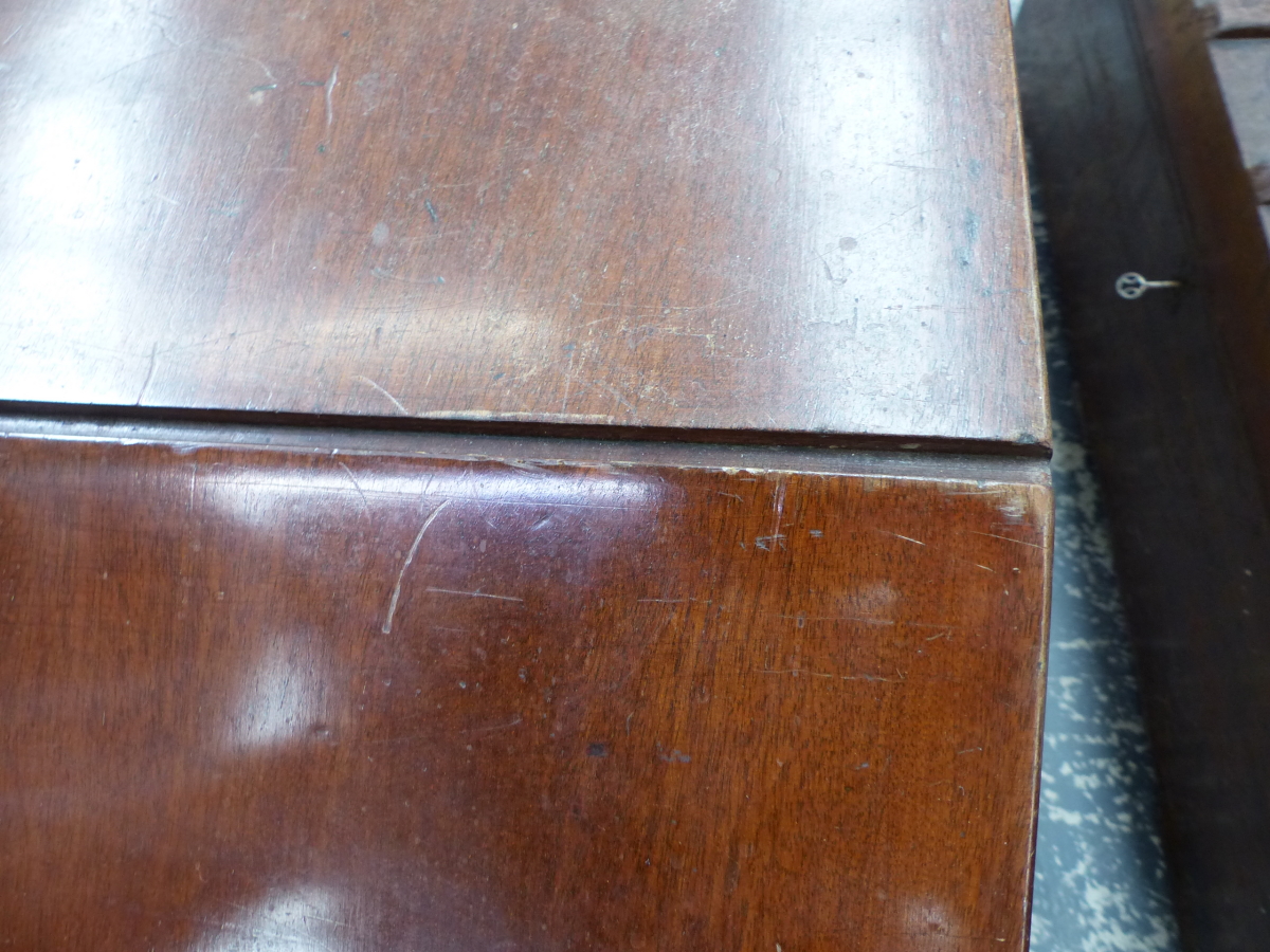 A REGENCY MAHOGANY FLAP TOP GAMES TABLE, THE CENTRAL CHESS BOARD SLIDING OUT TO REVEAL A RECESSED BA - Image 7 of 7