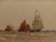 THOMAS BUSH HARDY (1842 - 1897). SHIPPING OFF CALAIS, SIGNED WATERCOLOUR, 40 x 68cms.