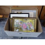 TWO RIBALD CARICATURE PICTURES TOGETHER WITH TWO ORIENTAL PICTURES ETC, SIZES VARY