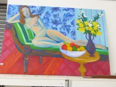 CONTEMPORARY SCHOOL, RECLINING NUDE, OIL ON CANVAS UNFRAMED 100 x 142cm