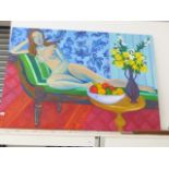 CONTEMPORARY SCHOOL, RECLINING NUDE, OIL ON CANVAS UNFRAMED 100 x 142cm