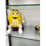 TWO M&Ms ADVERTISING COLLECTABLES, ONE JAR AND ONE SWEET DISPENSER (2).