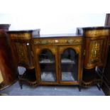 A LATE VICTORIAN ROSEWOOD AND INLAID SIDE CABINET. W 153 X D 50 X H 109CMS.