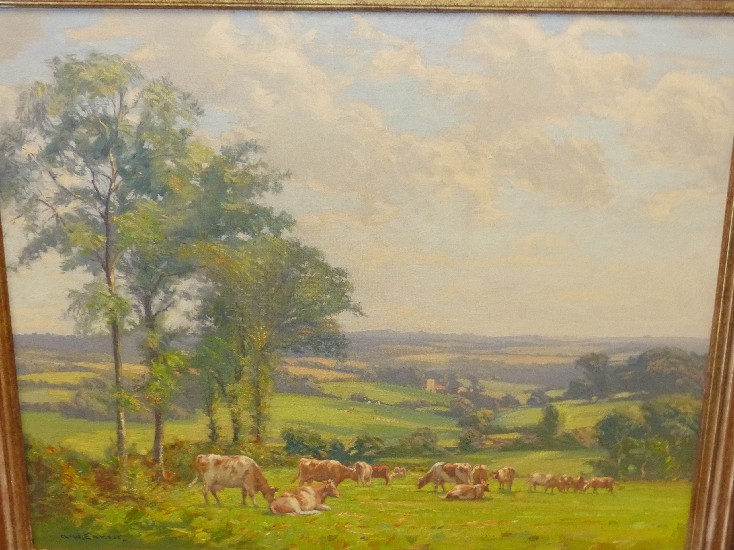 A.W ENNESS (1876-1948) CATTLE IN A MEADOW, SIGNED OIL ON CANVAS 67 x 82cm - Image 2 of 7