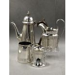 A HALLMARKED SILVER, DATE MARK RUBBED, EARLY 20th CENTURY COFFEE POT, TOGETHER WITH A FURTHER