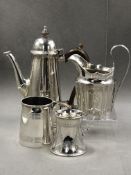 A HALLMARKED SILVER, DATE MARK RUBBED, EARLY 20th CENTURY COFFEE POT, TOGETHER WITH A FURTHER
