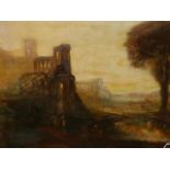 19th C. SCHOOL IN THE MANNER OF TURNER. AN ARCADIAN LANDSCAPE. OIL ON CANVAS 61 x 101cm