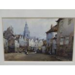 NOEL H LEAVER (1889-1951) THE TOWN MARKET, SIGNED WATERCOLOUR 18 x 26cm