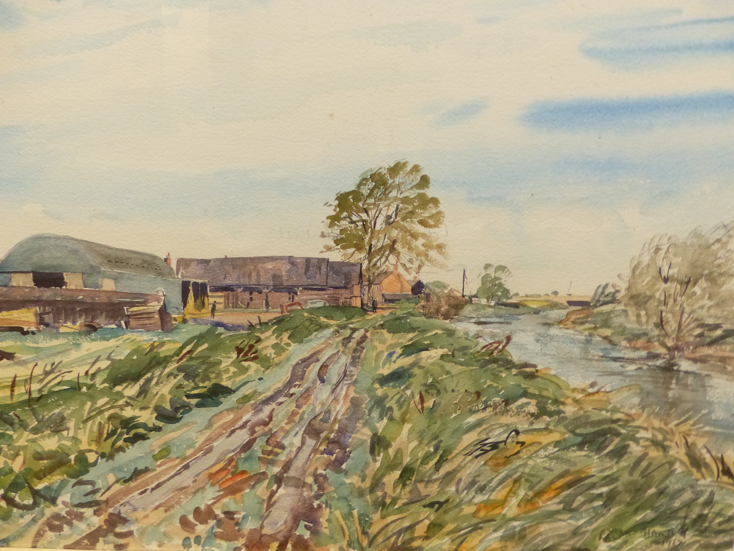 •RALPH HARTLEY (1926-1988) ARR. RURAL FARM BUILDINGS SIGNED WATERCOLOUR 55 x 77cm. TOGETHER WITH TWO