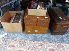 TWO FILE DRAWERS, A SEWING MACHINE, A QUANTITY OF SCRAP BOOKS, ETC.