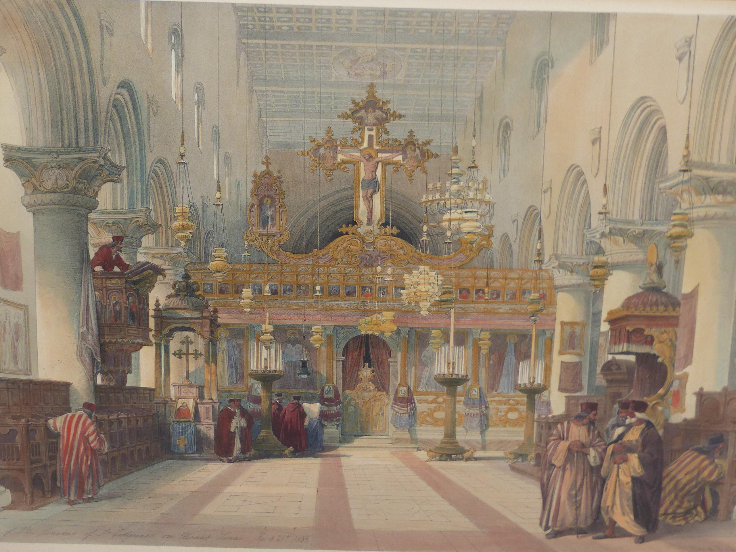 AFTER DAVID ROBERTS. AN ANTIQUE COLOUR PRINT CHAPEL OF THE CONVENT OF ST, CATHERINE ON THE MOUNT. - Image 2 of 9