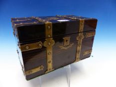 A 19th C. COROMANDEL WOOD RECTANGULAR BOUND BY BRASS GOTHIC STRAPWORK. W 25.5cms.