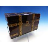 A 19th C. COROMANDEL WOOD RECTANGULAR BOUND BY BRASS GOTHIC STRAPWORK. W 25.5cms.