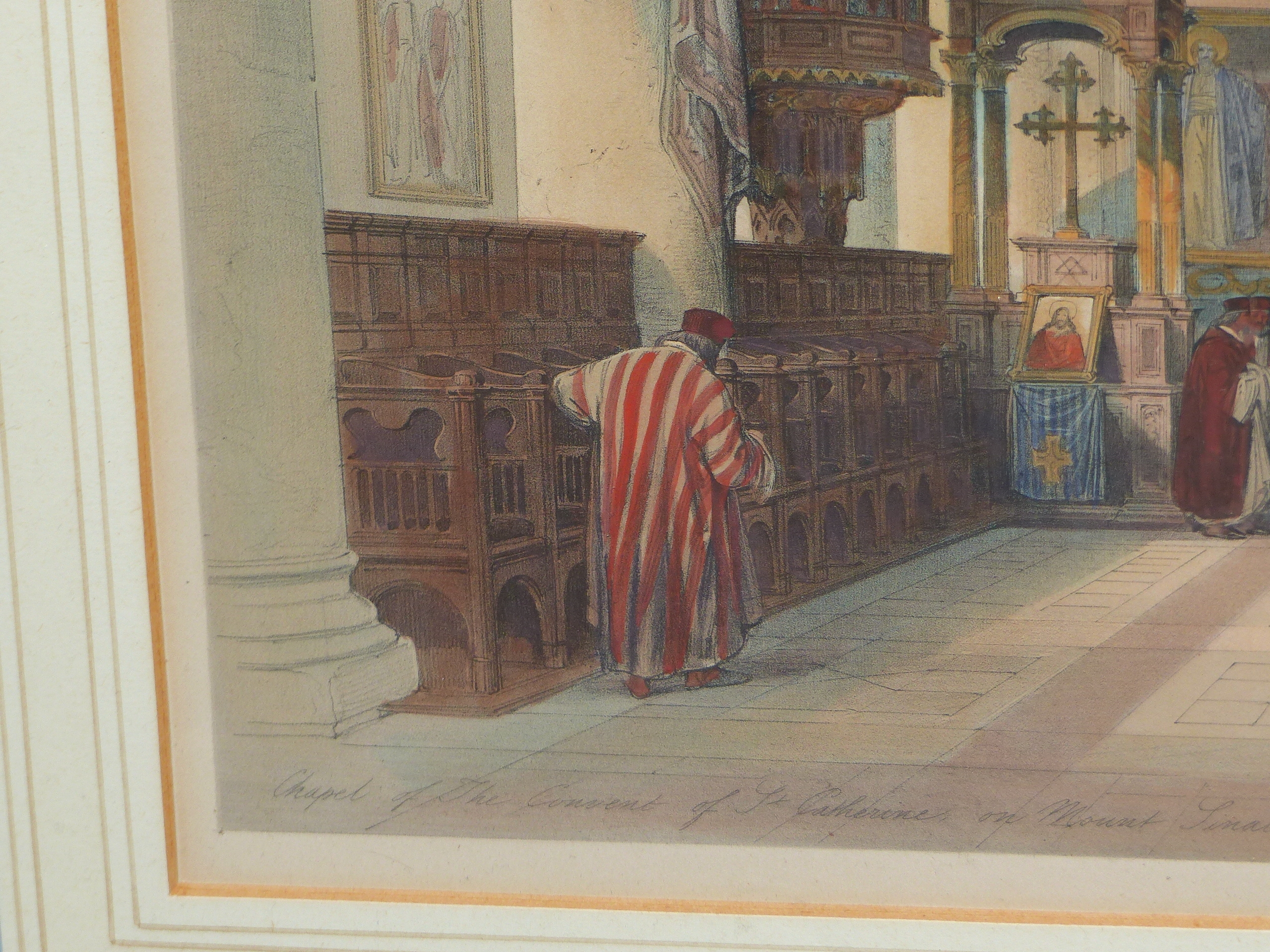 AFTER DAVID ROBERTS. AN ANTIQUE COLOUR PRINT CHAPEL OF THE CONVENT OF ST, CATHERINE ON THE MOUNT. - Image 7 of 9