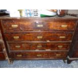 A 19th C. EUROPEAN WALNUT CHEST OF FOUR LONG DRAWERS. W 136 x D 60 x H 105cms