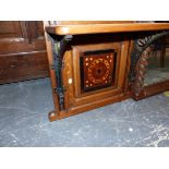 AN AESTHETIC PERIOD OAK MIRROR BACK SIDE BOARD, THE MIRROR FLANKED BY IRON BRACKET SUPPORTED SHELVES